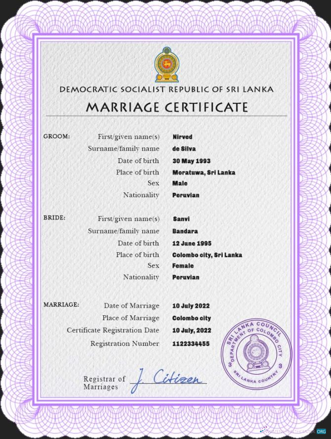 Download Sri Lanka marriage certificate PSD template Photoshop template